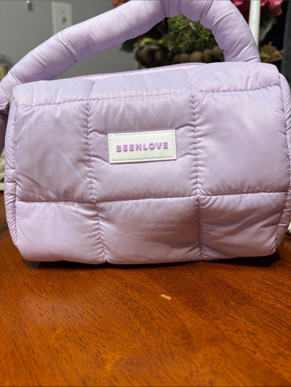Quilted Lavender Cosmetic Case with Top Handle